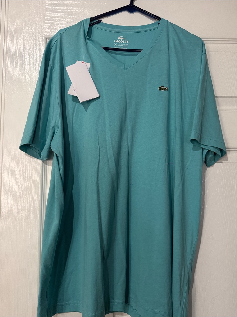 Lacoste Men's V-Neck Tee in Teal Green